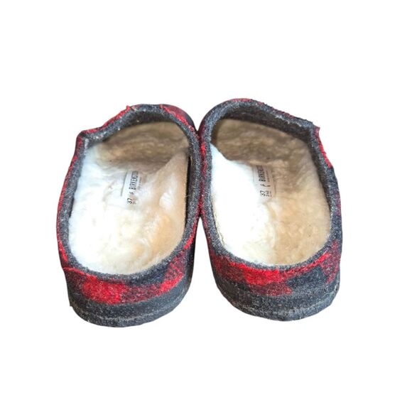 Birkenstock Zermatt Shearling Red & Black Plaid Wool Felt Slippers Size 37/L6 M4 - Picture 4 of 11
